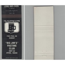 Matchbook Cover Big Jim's Pastime Club Athol ID picture