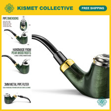 Full Bent Tobacco Pipe - Handmade Pear Wood, Old Army Green, Model #21 - Unique picture
