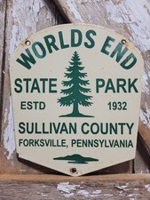VINTAGE WORLDS END STATE PARK PORCELAIN SIGN OLD PA LOYALSOCK CABINS CAMPING picture
