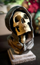 {Unpainted} Hooded Skull Statue and Bookends picture