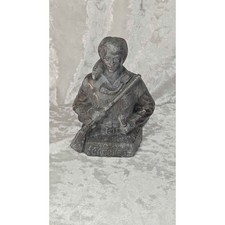 Vintage 1950s Davy Crockett Bust Coin Bank Cast Metal Bronze Finish Still Bank picture