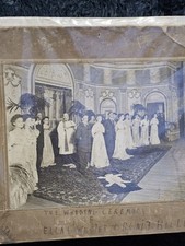 Antique Large Wedding Photograph Elaborate Dresses Women Priest Creepy picture