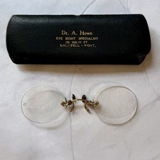 Antique 1911 Gold Filled Pince Nez Spectacles w Case Optical Collectible picture