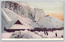 Niagara Falls Winter Snow Scene Below American Falls People Embossed Postcard picture