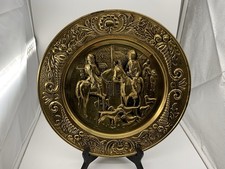 Pair Vintage Elpec England 14” Embossed Brass Wall Plates Decor picture