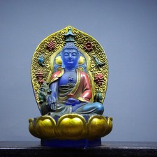 Vintage Old Liuli Medicine Buddha, Hand-Painted Gilded, 13.5cm, Qianlong Mark picture