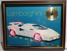 RARE VINTAGE 1980'S WHITE LAMBORGHINI CLOCK/NEON MOVING LIGHTS picture