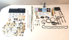 Vintage Jewelry Grandpas Estate Junk Drawer Lot Figaro Cross US Mint Proof Coins picture