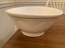 Antique Primitive Farmhouse White Ironstone 10” Heart & Rope Bowl picture