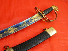 RARE VARIANT ANTIQUE AMERICAN EAGLE HEAD SWORD BLUE / GOLD BLADE 1812 WAR dagger picture