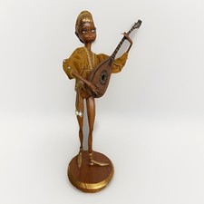 RARE VTG MCM 18” Pixie Elf Fairy Faerie Figurine Gold Velvet Lute ARP Beauty picture
