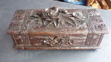 Antique French CHAMONIX  Black Forest Carved Wood Box with Floral Relief picture
