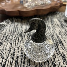 Vintage Duck Head Pewter On Crystal Base Paperweight Figurine picture