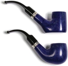 Hanseatic Ocean Blue Pipe Set, 2 Pipes, with Silver Ring, Smooth Blue Finish picture