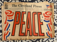 WWII Newspaper August 15 1945 PEACE JAPAN SURRENDERS VICTORY Cleveland OH Press picture