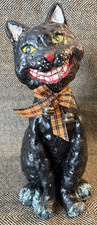 Vintage Primitive Folk Art Halloween Grinning Cat picture