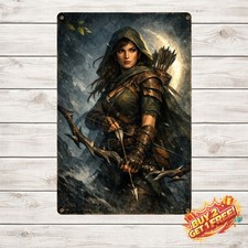 Female Archer With Long Bow Metal Tin Sign Home Decor 8x12 picture