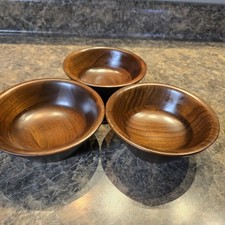 Vintage Vermillion Segmented Walnut Salad Bowls  MCM 3 Bowls picture