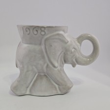 VTG Frankoma 1968 Elephant Mug First Year Signed Redware GOP Trunk Up Off White picture