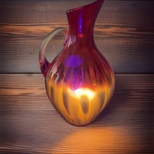 MCM Blenko #991 Winslow Anderson Tangerine Amberina Optic Pitcher UV Reactive picture