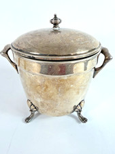 Antique Crescent Silverplate Covered Ice Bucket Wine Cooler Paw Feet c1940 picture