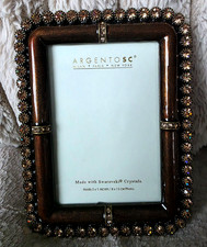 Luxurious ARGENTO SC Picture Dark Brown Enamel Frame Jeweled Swarovski Crystals. picture