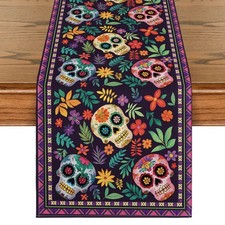 Mexican Sugar Skull Table Runner - Dia De Los Muertos Day of the Dead Decor 13x1 picture