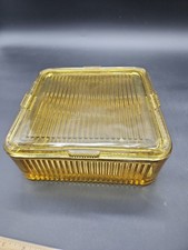 Vintage MCM Federal Glass Large Amber Brown Refrigerator Storage Box Dish W.Lid picture