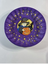 Vintage Berman Halloween Candy Bowl Treat Dish Plastic Witch Cat Jack-o-Lantern picture