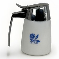 Vintage Dripcut Model 900 Syrup Dispenser Milk Glass Blue Morning Glory MCM picture
