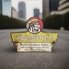 Vintage Indian Motorcycles Porcelain Sign Dalio's Sales Service Fort Worth Texas picture