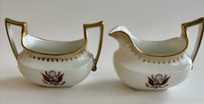 Antique T&V Limoges Great Seal Eagle Creamer Sugar Set Gold Trim c1900 picture