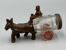 1920s Glass Mule & Driver Barrel Wagon Candy Container Victory Jeannette Antique picture