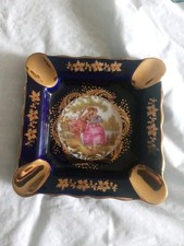 Limoges Castel Ashtray Cobalt Blue 22K  Gold France Vintage picture