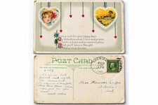Antique 1910s Valentine Postcard Hearts Sweetheart Poem 1 Cent Stamp Postmarked picture