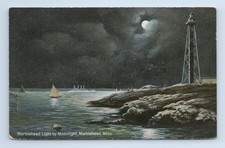 Vintage Marblehead Light by Moonlight Lighthouse MA Postcard Hugh C Leighton picture