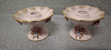 Vintage Pair Of Lefton Pink Porcelain Taper Candle Holders w/ Raised Flowers picture