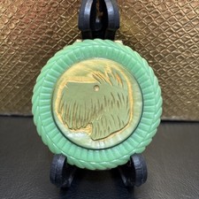 Antique 1920’s Hand Carved Compact - Terrier Type Carving Dog picture