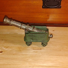 Antique Ornate 19th C. Bronze Signal Cannon Barrel on Vintage Cast Iron Field Ca picture