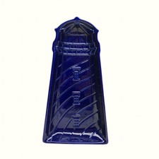 Vintage Cobalt Blue Ceramic Lighthouse Shaped Serving Tray 15x8 Nautical Coastal picture
