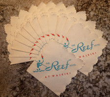 Vintage 50/60s THE REEF HOTEL AT WAIKIKI Hawaii Souvenir Paper Napkins LOT of 13 picture