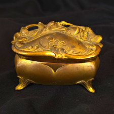 Antique Jennings Brothers JB Art Nouveau Gold Gilt Metal Jewelry Trinket Box picture