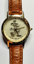 Lorus Quartz Disney Mickey Mouse Watch Brown Leather Strap Gold Tone V811-7410 picture