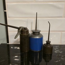 VTG Metal Oil Cans Lot of 3 Industrial Oiler Machine Shop Man cave Automobilia picture