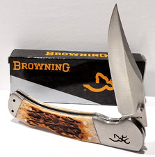 Browning Brown Jig Bone Handles Lockback Skinning Hunting Folding Pocket Knife picture