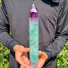 2.2LB Natural rainbow fluorite obelisk quartz crystal wand point Gem Healing picture