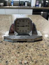 Vintage 1928 Elgin 8 Day Art Deco Chrome Desk Clock Grade 471 Factory Cased Rare picture