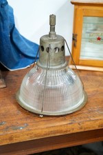 VINTAGE HOLOPHANE INDUSTRIAL FACTORY PENDANT LIGHT RIBBED GLASS LAMP SHADE picture