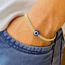 Sleek Chain Evil Eye Men's Bracelet in 18K Yellow Gold Over Size-8-10