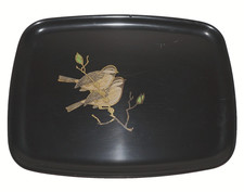 COUROC of California Resin & Inlayed Nuthatch Birds Tray 12.5 x 9.5 - Dark Brown picture